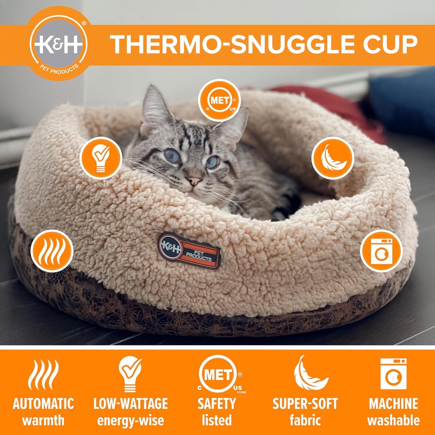Heated Thermo-Snuggle Cup Bomber Indoor Heated Cat Bed, Heated Pet Bed for Indoo