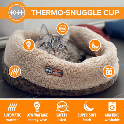 Heated Thermo-Snuggle Cup Bomber Indoor Heated Cat Bed, Heated Pet Bed for Indoo