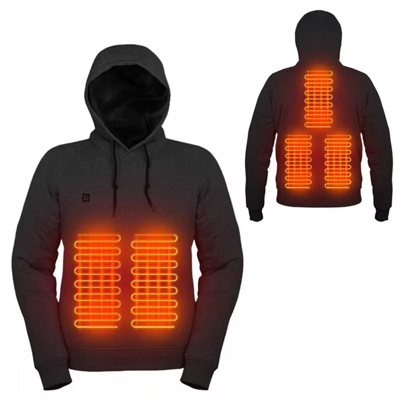 2024 Outdoor Electric USB Heating Sweaters Hoodies Men Winter Warm Heated Clothes Charging Heat Jacket Sportswear