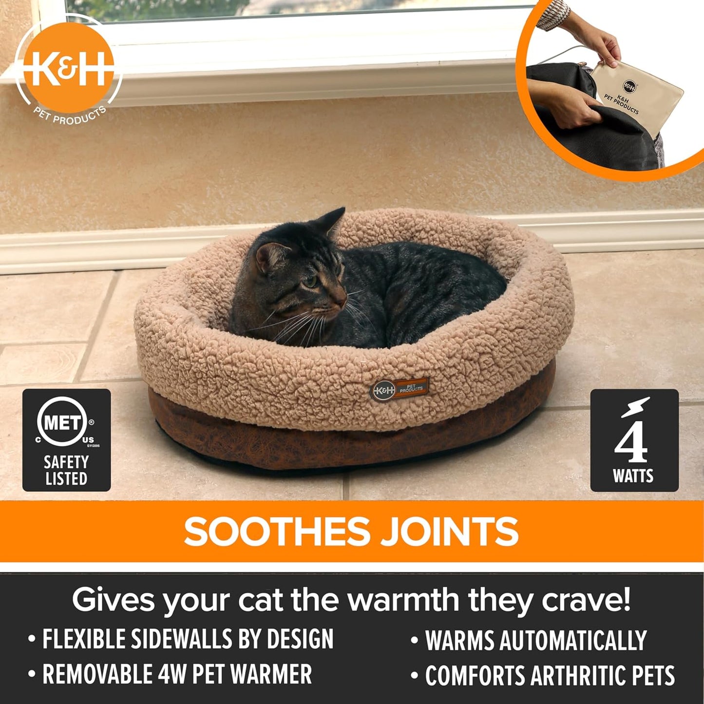 Heated Thermo-Snuggle Cup Bomber Indoor Heated Cat Bed, Heated Pet Bed for Indoo